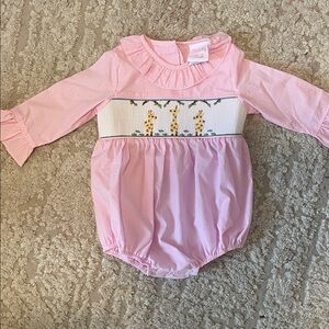 Smocked Pink Giraffe Baby Romper